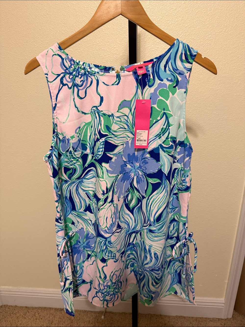 T2) Lilly Pulitzer Pink, Blue & Green Floral Sleeveless Tunic